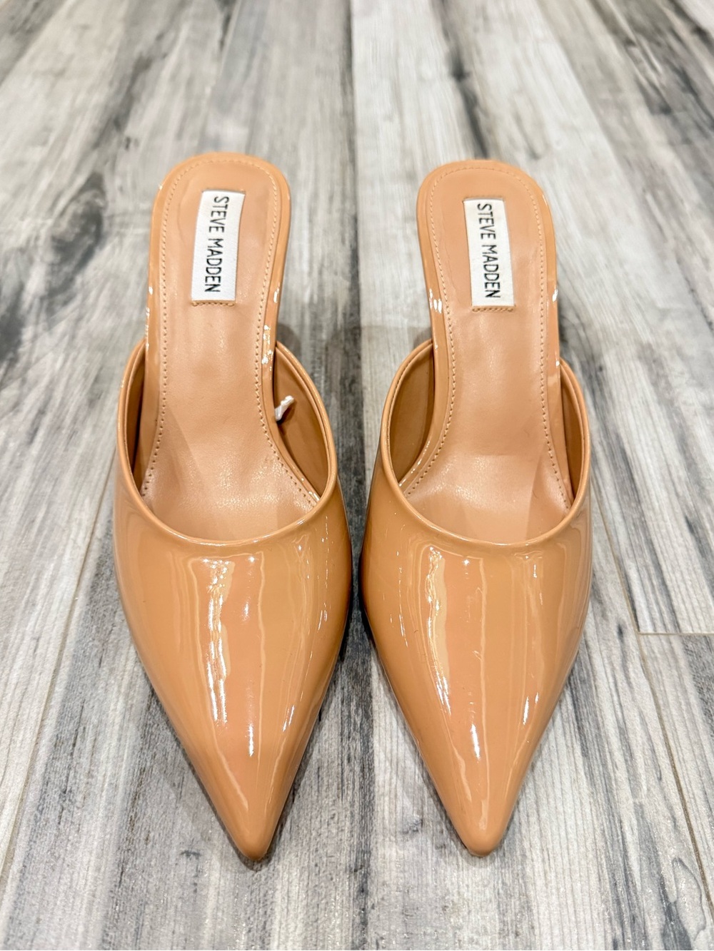 Steve Madden Nude Patent Pointed-Toe Mules - Picture 2 of 6